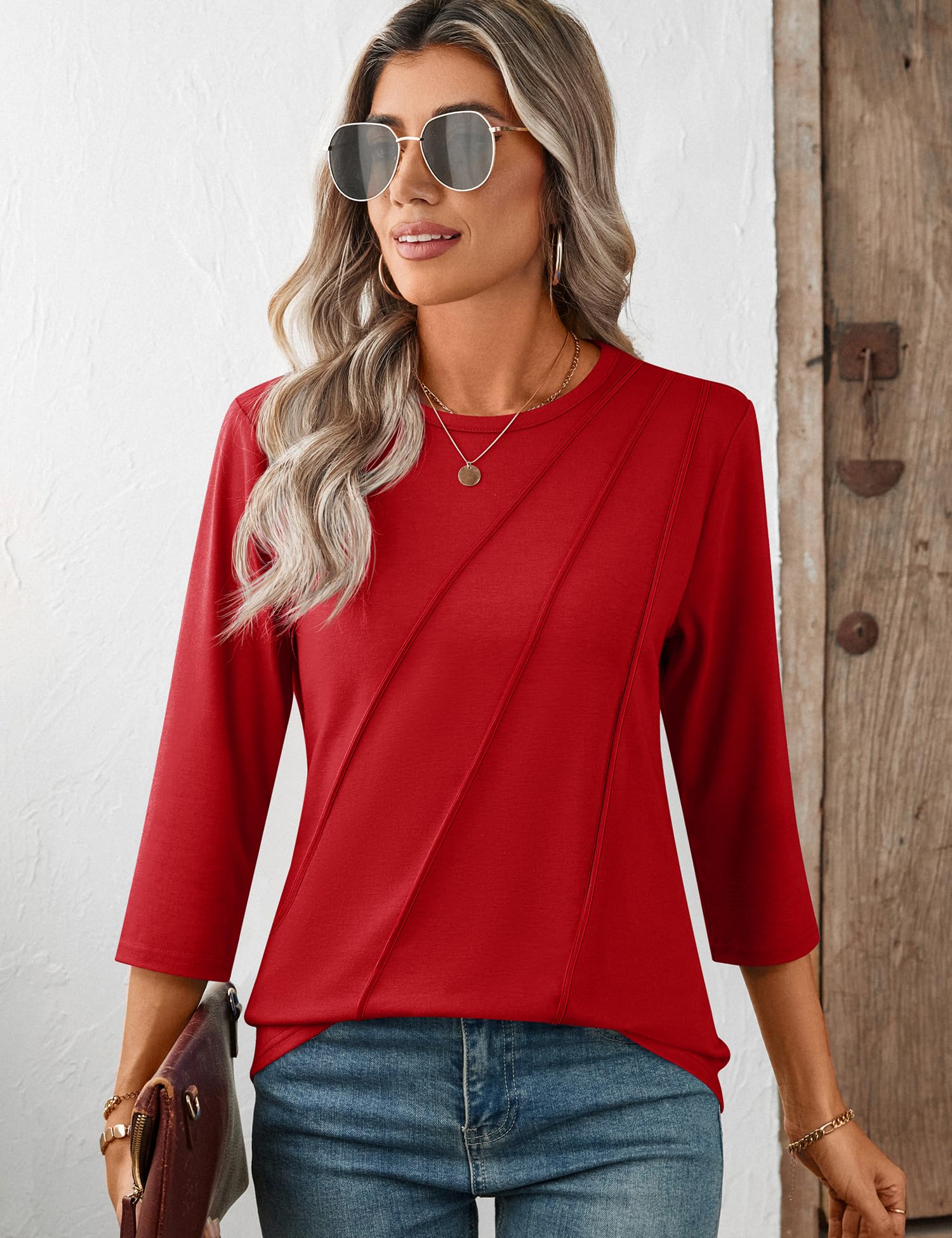 Foto 4 pulgar | Blusa Lomon De Manga 3/4 Roja De Poliéster/rayón/spandex Para Mujer - Venta Internacional.