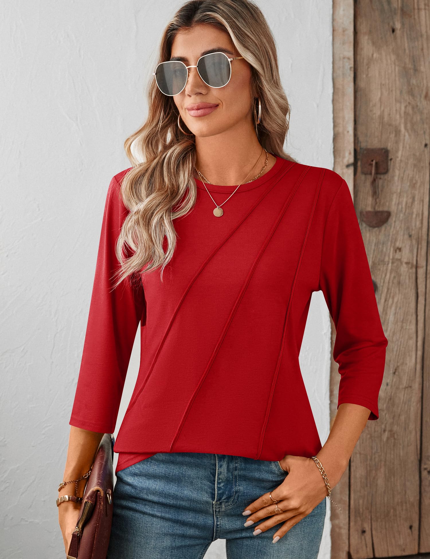 Foto 5 pulgar | Blusa Lomon De Manga 3/4 Roja De Poliéster/rayón/spandex Para Mujer - Venta Internacional.