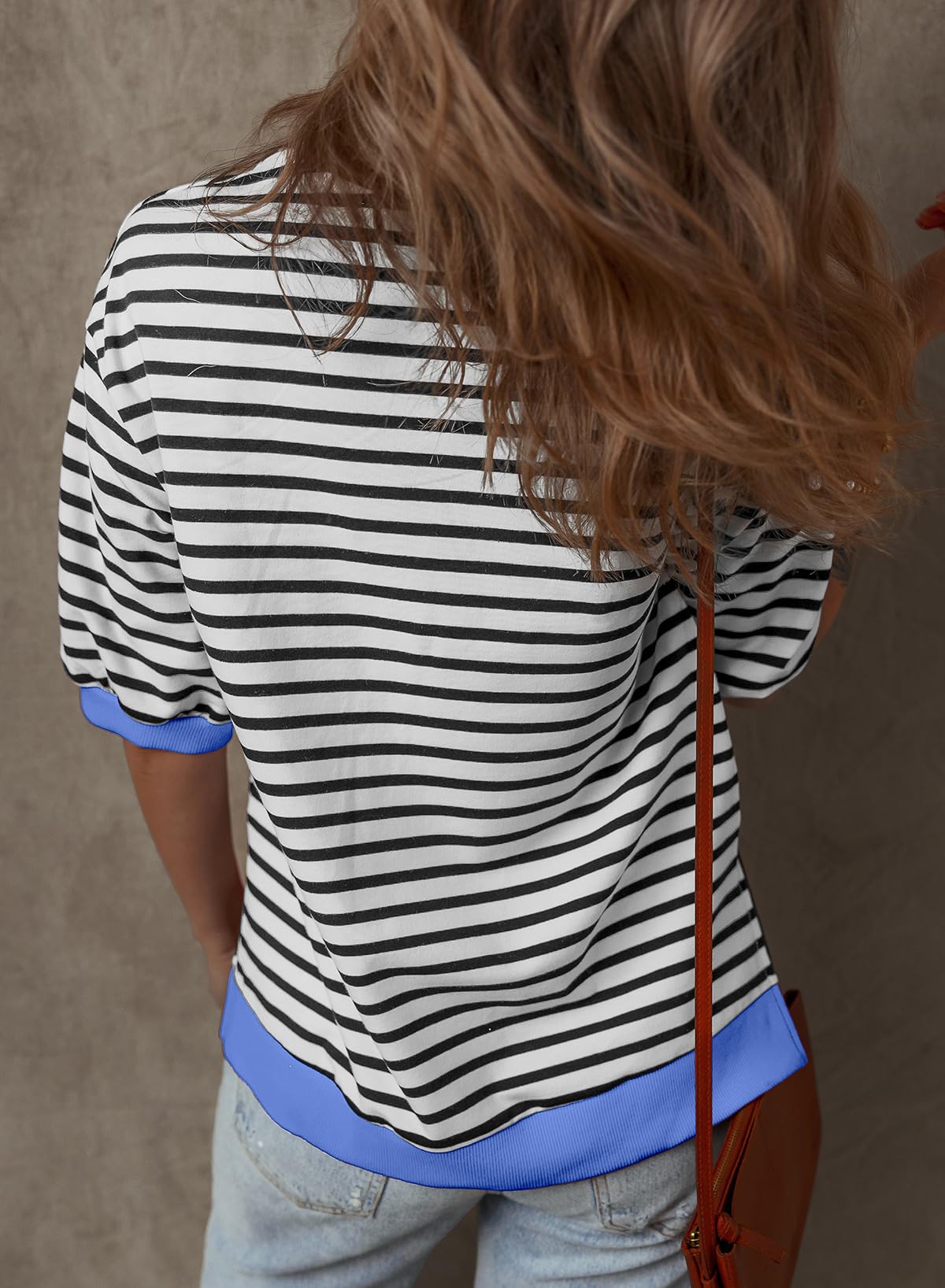 Foto 5 pulgar | Camisetas A Rayas Dokotoo Para Mujer, Mangas 3/4, Color Azul - Venta Internacional.