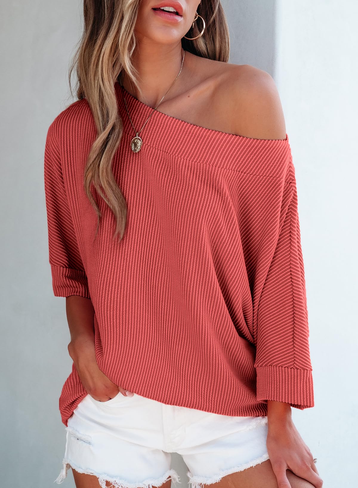 Foto 3 | Camiseta Evaless Con Hombros Descubiertos Y Mangas 3/4 Para Mujer Tawny M - Venta Internacional.