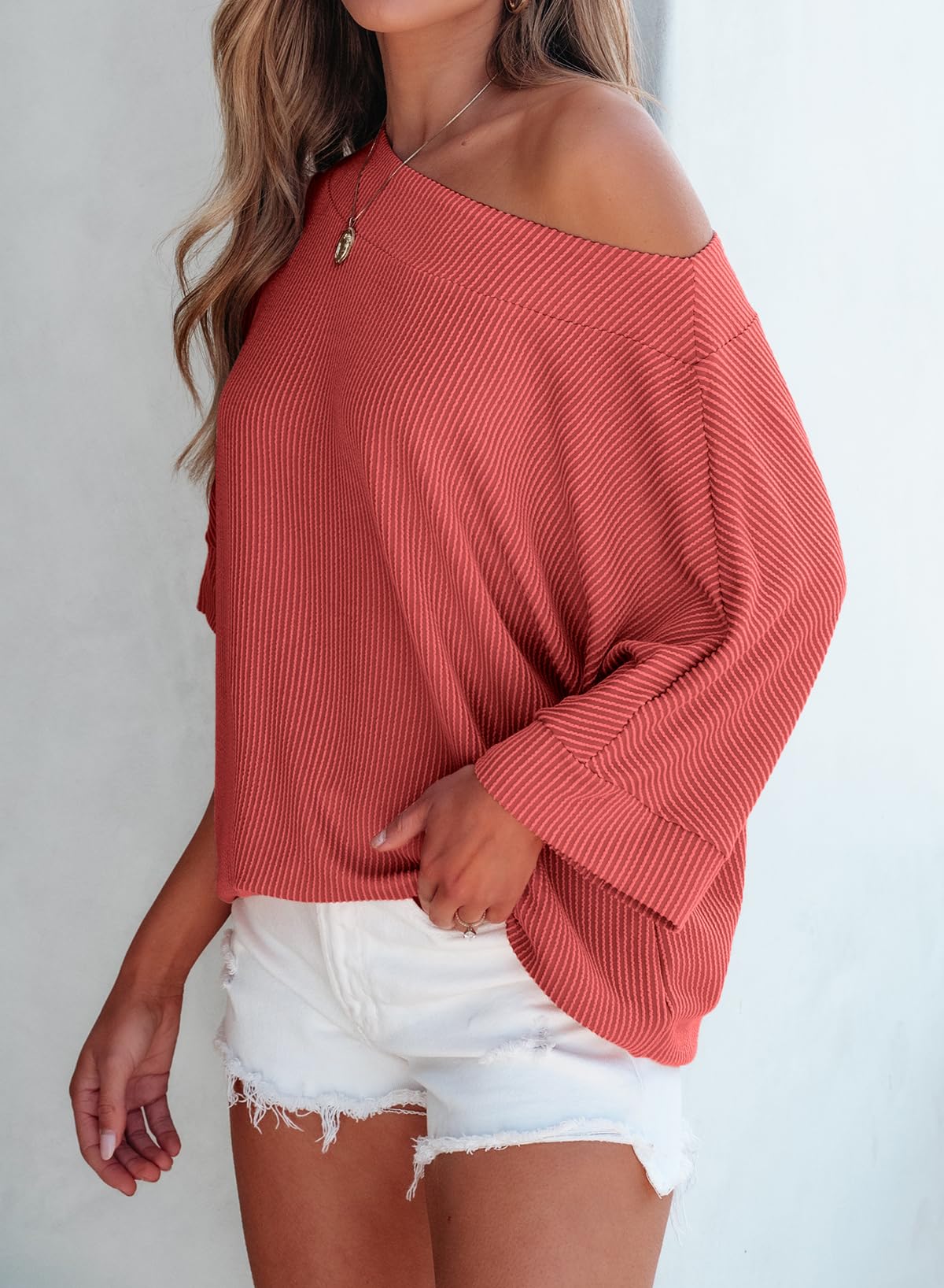 Foto 4 | Camiseta Evaless Con Hombros Descubiertos Y Mangas 3/4 Para Mujer Tawny M - Venta Internacional.