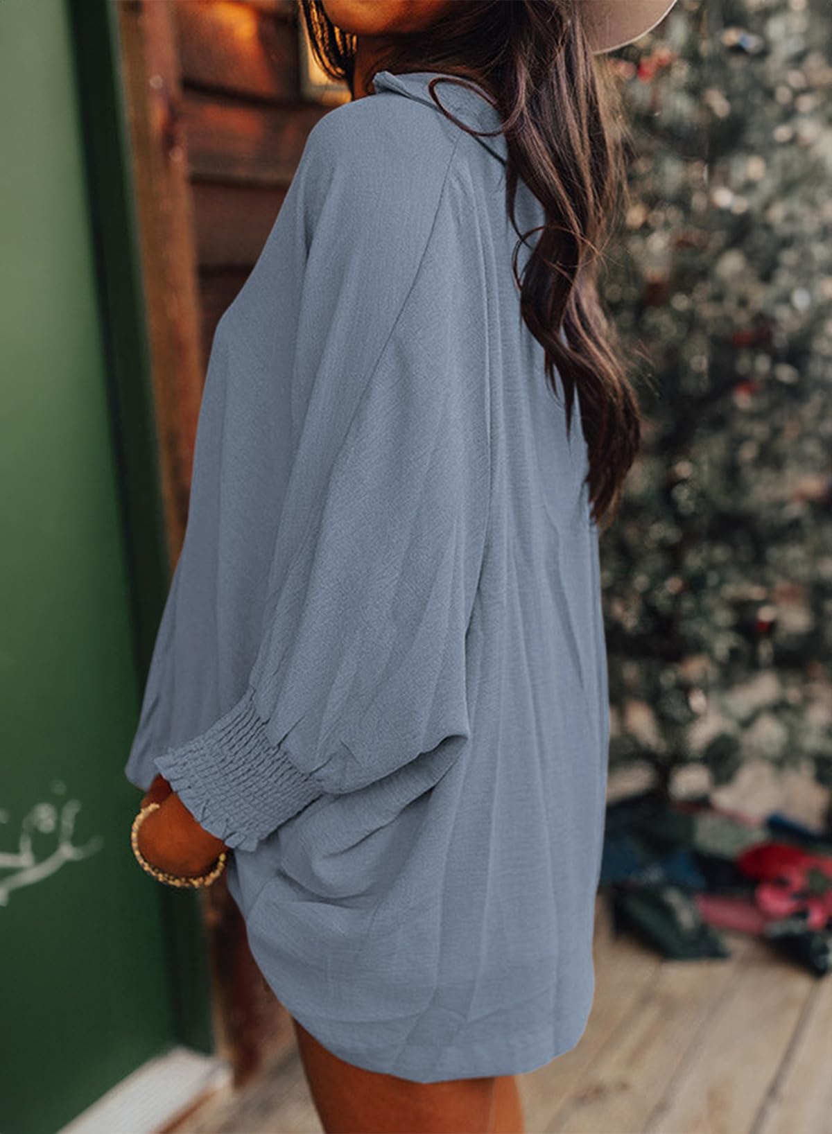 Foto 4 pulgar | Blusa Dokotoo Para Mujer, Cuello En V, Manga 3/4, Azul, Poliéster, Xl - Venta Internacional.