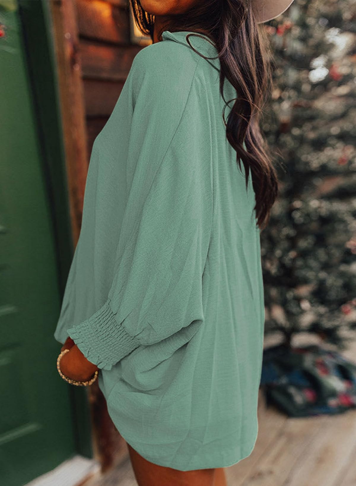 Foto 5 pulgar | Blusa Dokotoo Para Mujer Con Cuello En V Y Manga 3/4, Color Verde Menta, Talla Xl - Venta Internacional.