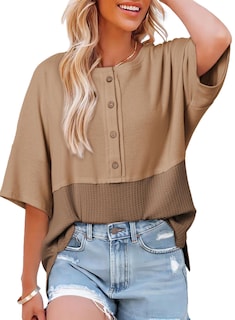 Foto 1 | Camisa Dokotoo De Manga Corta, Punto Gofrado, Beige Claro, Para Mujer - Venta Internacional.