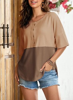 Foto 2 | Camisa Dokotoo De Manga Corta, Punto Gofrado, Beige Claro, Para Mujer - Venta Internacional.