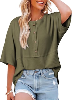 Foto 1 | Blusa Dokotoo De Punto Gofrado Con Mangas 3/4 Para Mujer, Color Verde - Venta Internacional.