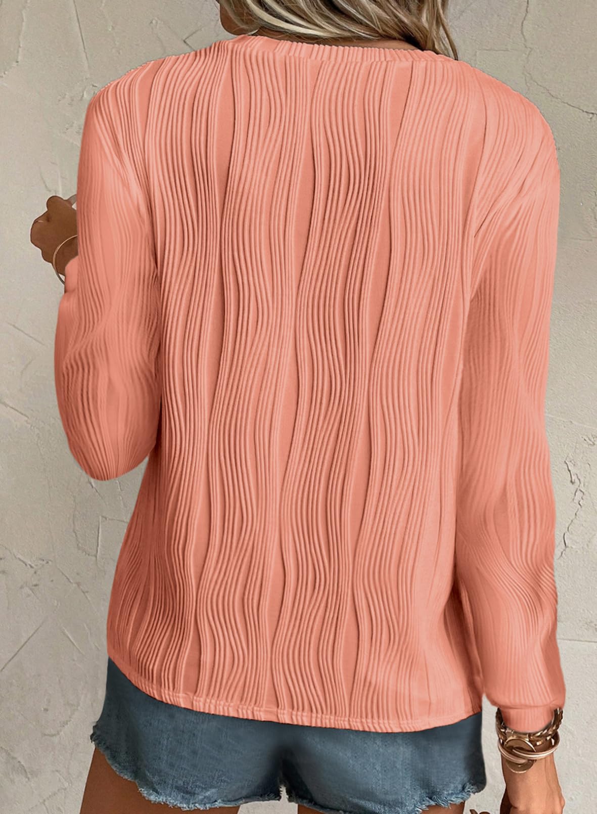 Foto 3 | Blusa Evaless Para Mujer, Manga Larga, Cuello Redondo, Corte Holgado, Color Coral - Venta Internacional.