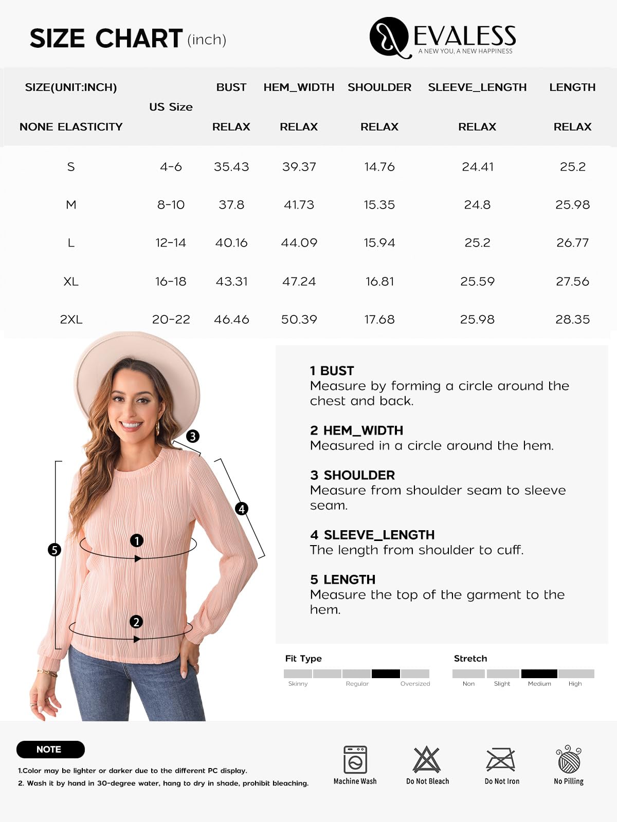 Foto 5 pulgar | Blusa Evaless Para Mujer, Manga Larga, Cuello Redondo, Corte Holgado, Color Coral - Venta Internacional.