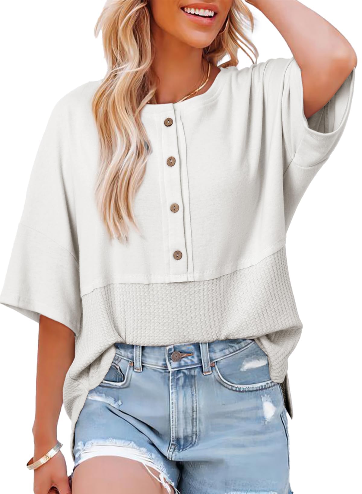 Blusa Dokotoo De Punto Gofrado Con Mangas 3/4 Para Mujer, Color Blanco - Venta Internacional.