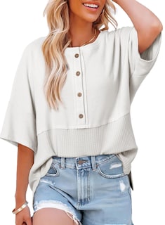 Foto 1 | Blusa Dokotoo De Punto Gofrado Con Mangas 3/4 Para Mujer, Color Blanco - Venta Internacional.