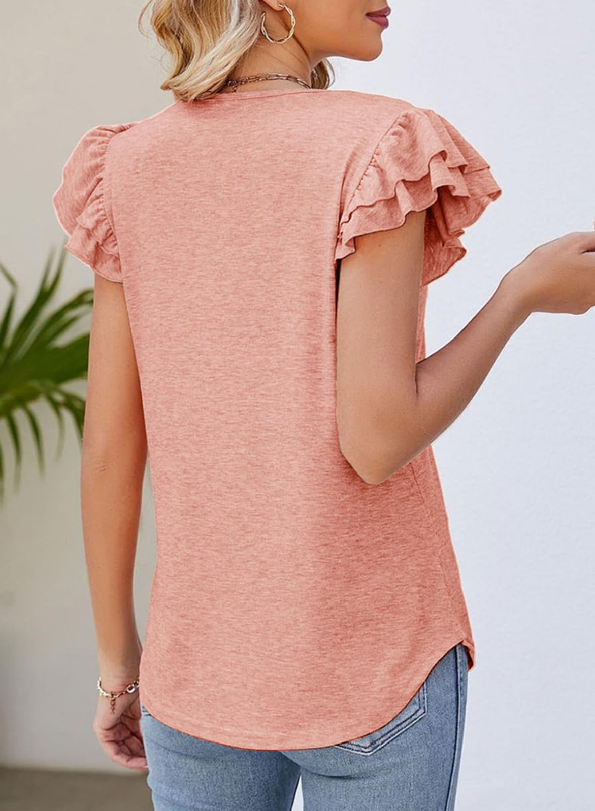 Foto 4 pulgar | Camiseta Alvaq Trendy Con Volantes Y Manga Corta Con Cuello En V Para Mujer - Venta Internacional.