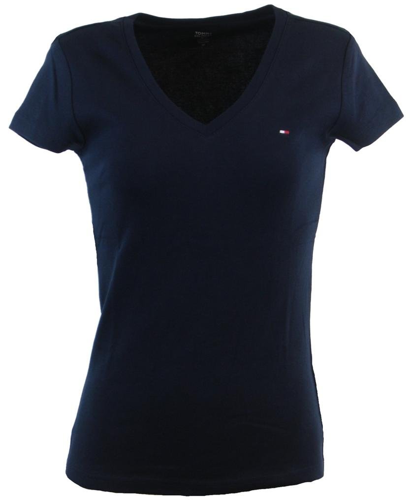 Foto 2 pulgar | Camiseta Tommy Hilfiger Para Mujer, Cuello En V, Logotipo, Azul Marino, Algodón - Venta Internacional.