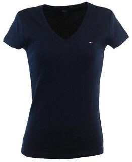 Foto 1 | Camiseta Tommy Hilfiger Para Mujer, Cuello En V, Logotipo, Azul Marino, Algodón - Venta Internacional.
