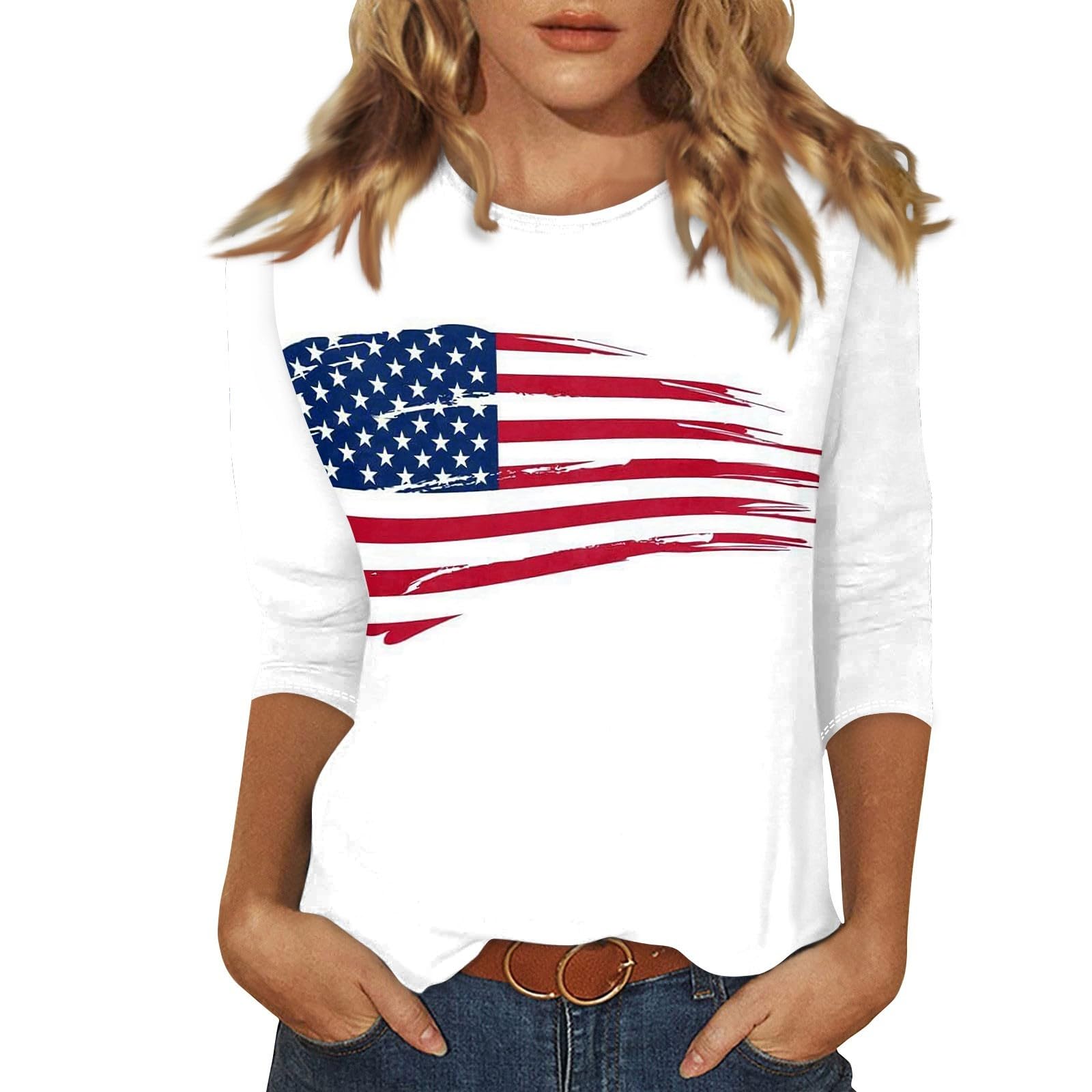 Foto 1 | Camisas Patrióticas Tipo Túnica Para Mujer, Talla Grande, Manga 3/4 - Venta Internacional.