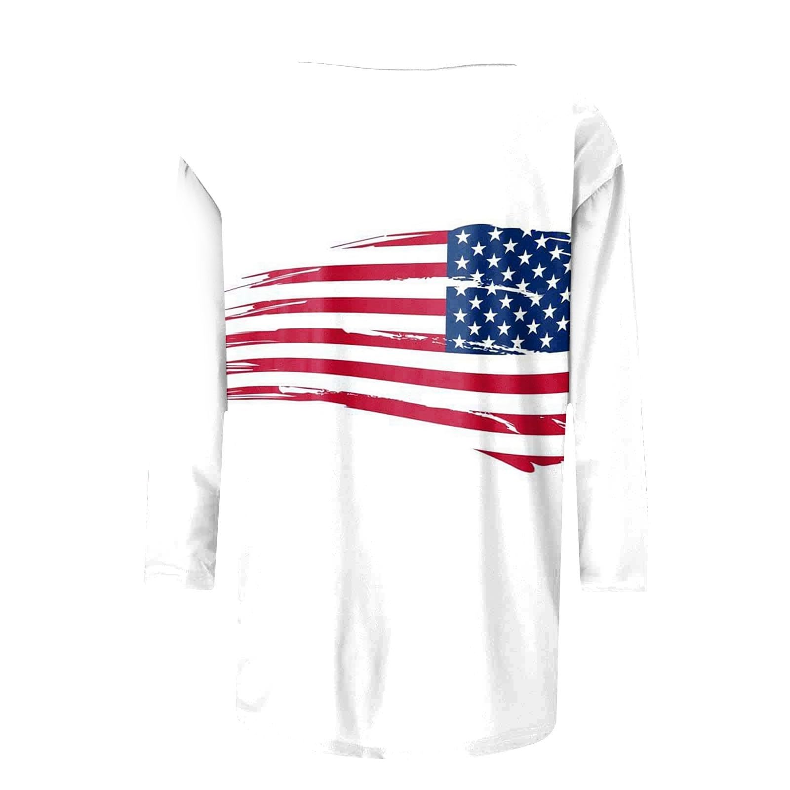 Foto 5 pulgar | Camisas Patrióticas Tipo Túnica Para Mujer, Talla Grande, Manga 3/4 - Venta Internacional.