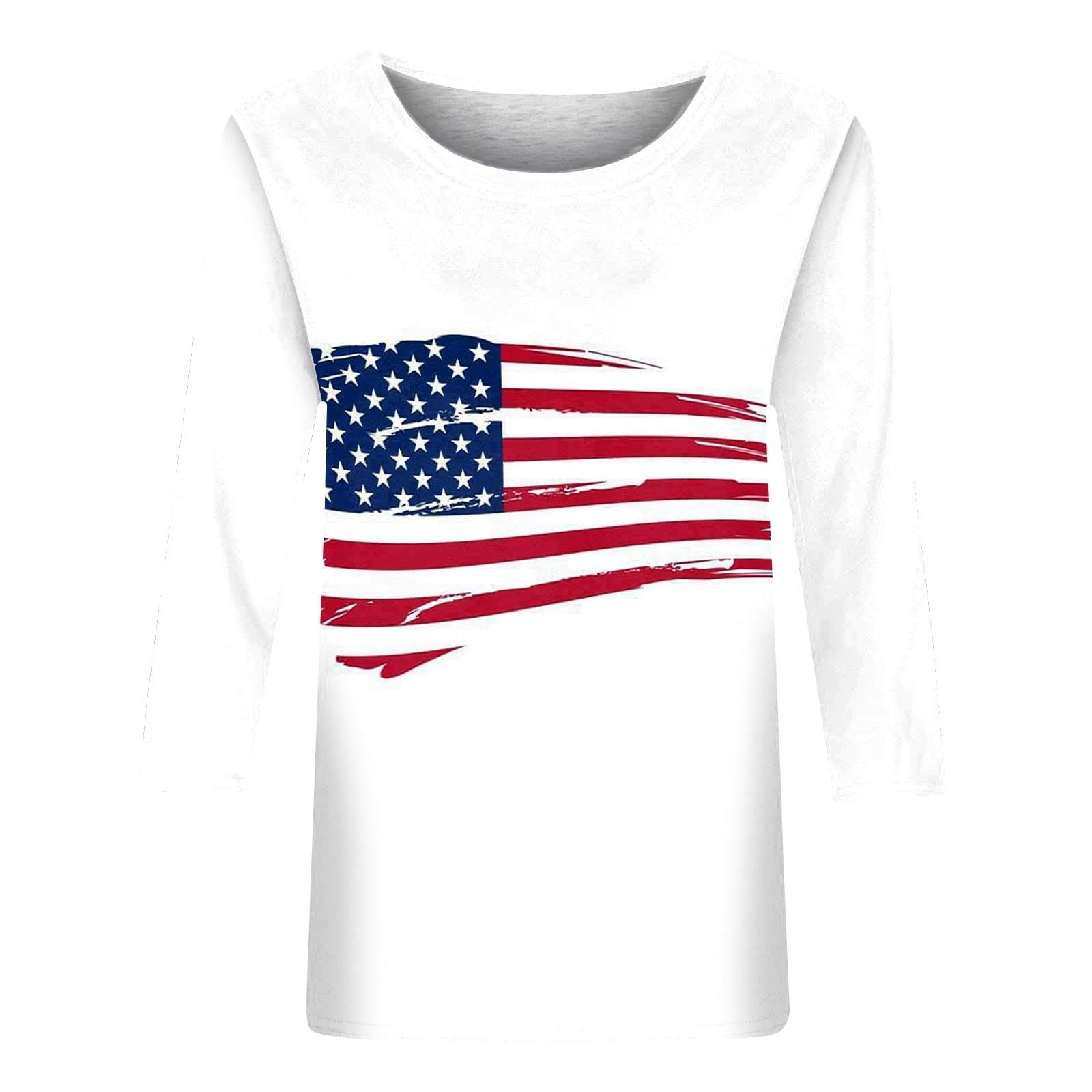 Foto 6 pulgar | Camisas Patrióticas Tipo Túnica Para Mujer, Talla Grande, Manga 3/4 - Venta Internacional.