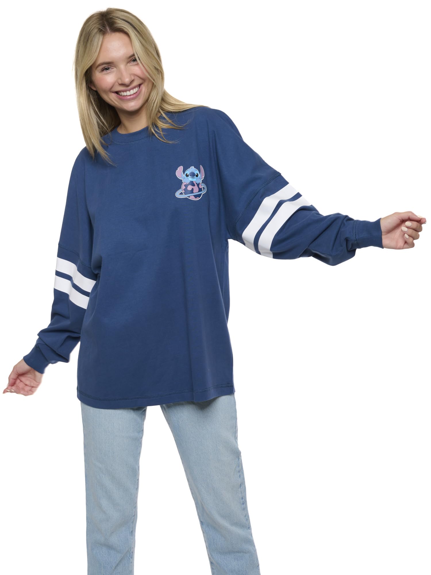 Foto 3 pulgar | Jersey De Manga Larga Disney Stitch Para Mujer, Azul Oscuro, Xxl - Venta Internacional.
