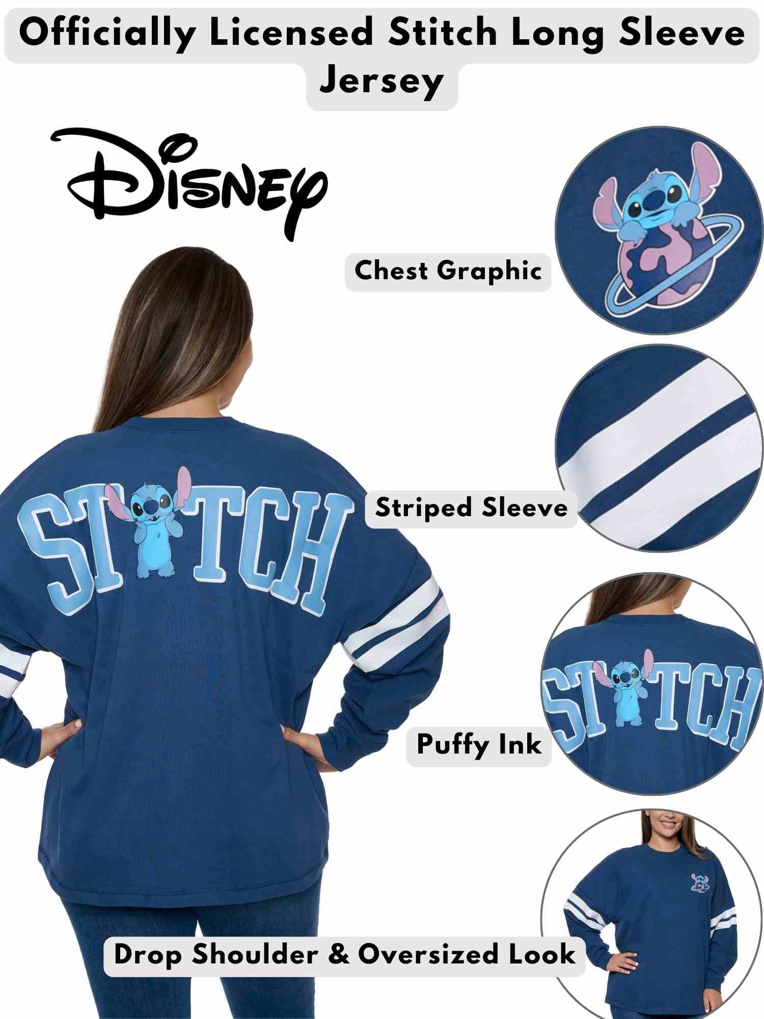Foto 5 pulgar | Jersey De Manga Larga Disney Stitch Para Mujer, Azul Oscuro, Xxl - Venta Internacional.