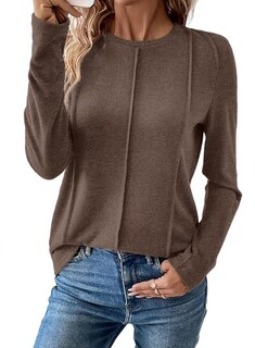 Foto 1 | Camiseta Evaless Para Mujer, Manga Larga, Cuello Redondo, Punto Café, Xxl - Venta Internacional.