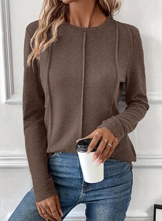 Foto 2 | Camiseta Evaless Para Mujer, Manga Larga, Cuello Redondo, Punto Café, Xxl - Venta Internacional.