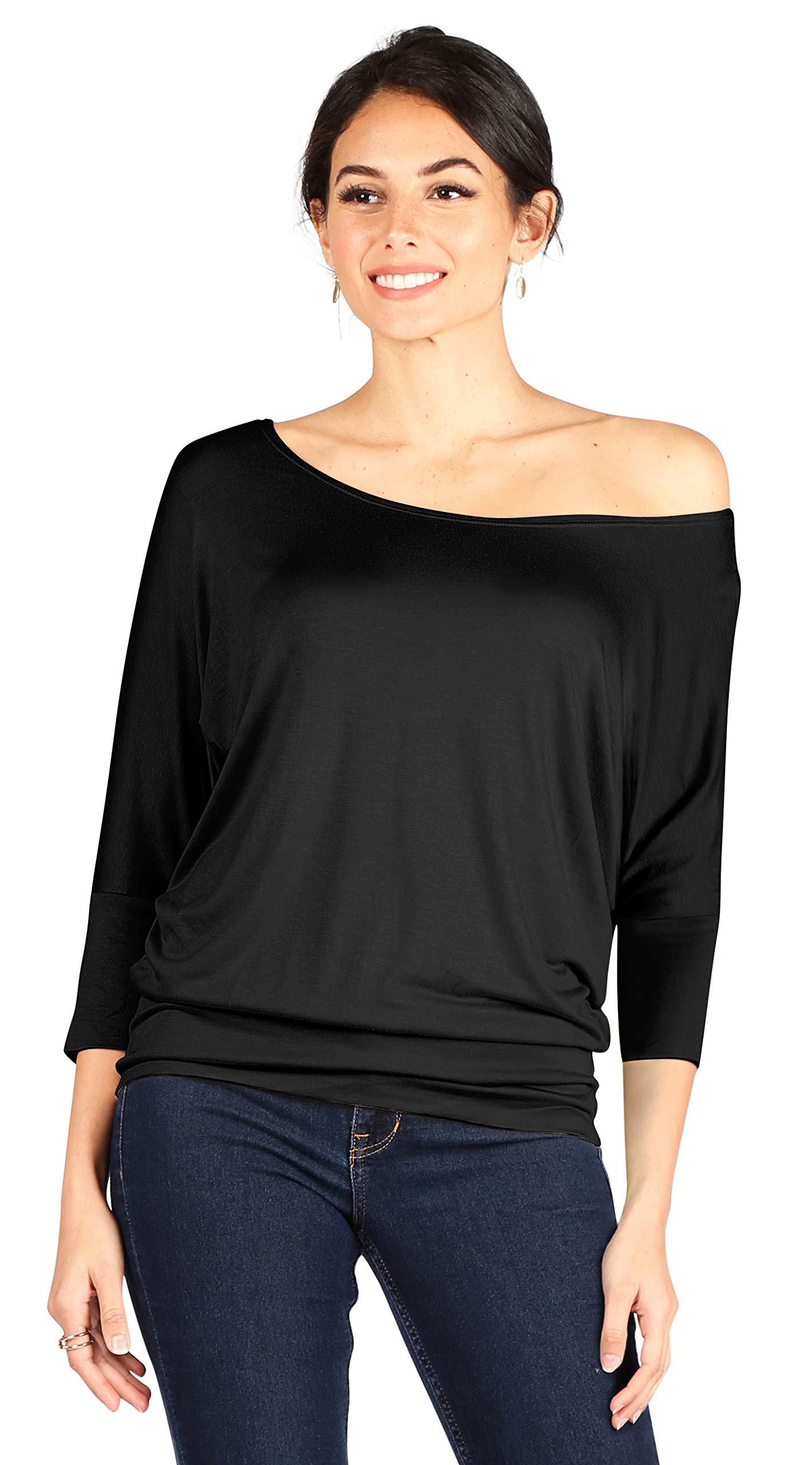 Foto 2 | Top Simlu Dolman, Manga 3/4, Drapeado, Cuello Redondo Y Cintura Con Bandas - Venta Internacional.