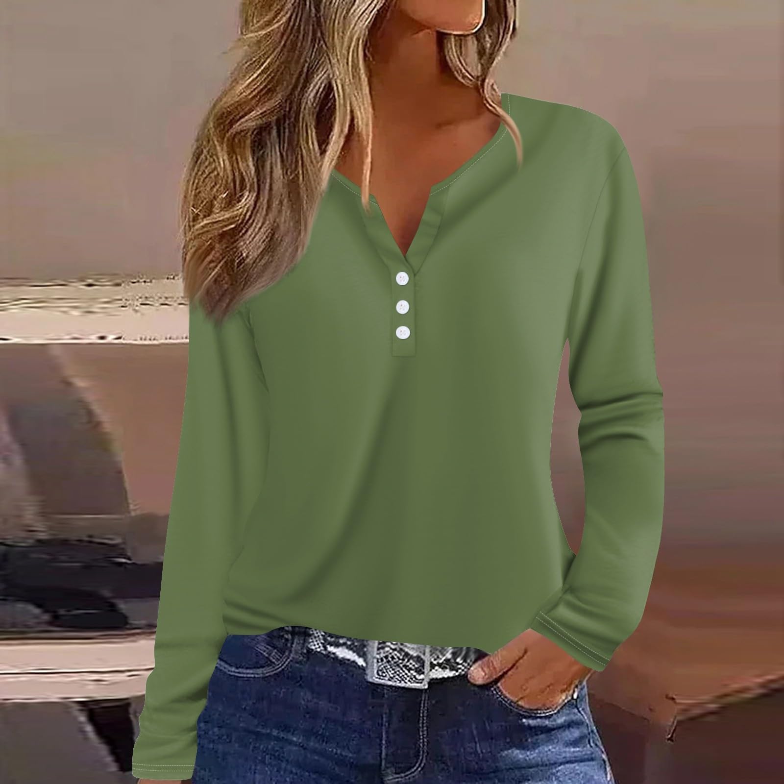 Foto 3 pulgar | Blusas De Manga Larga Con Cuello En V Y Botones Casuales, Túnicas Elegantes - Venta Internacional.