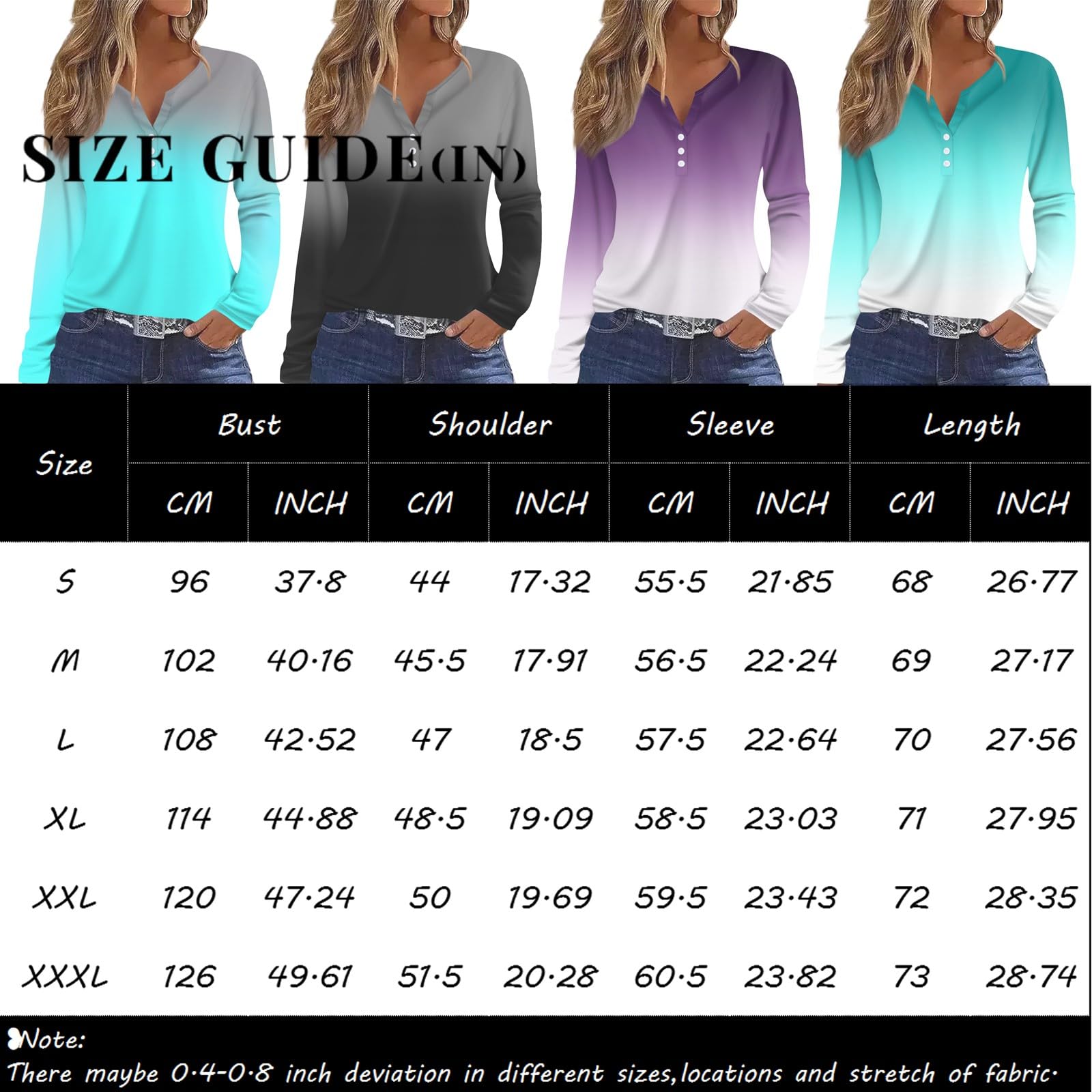 Foto 4 pulgar | Blusas De Manga Larga Con Cuello En V Y Botones Casuales, Túnicas Elegantes - Venta Internacional.