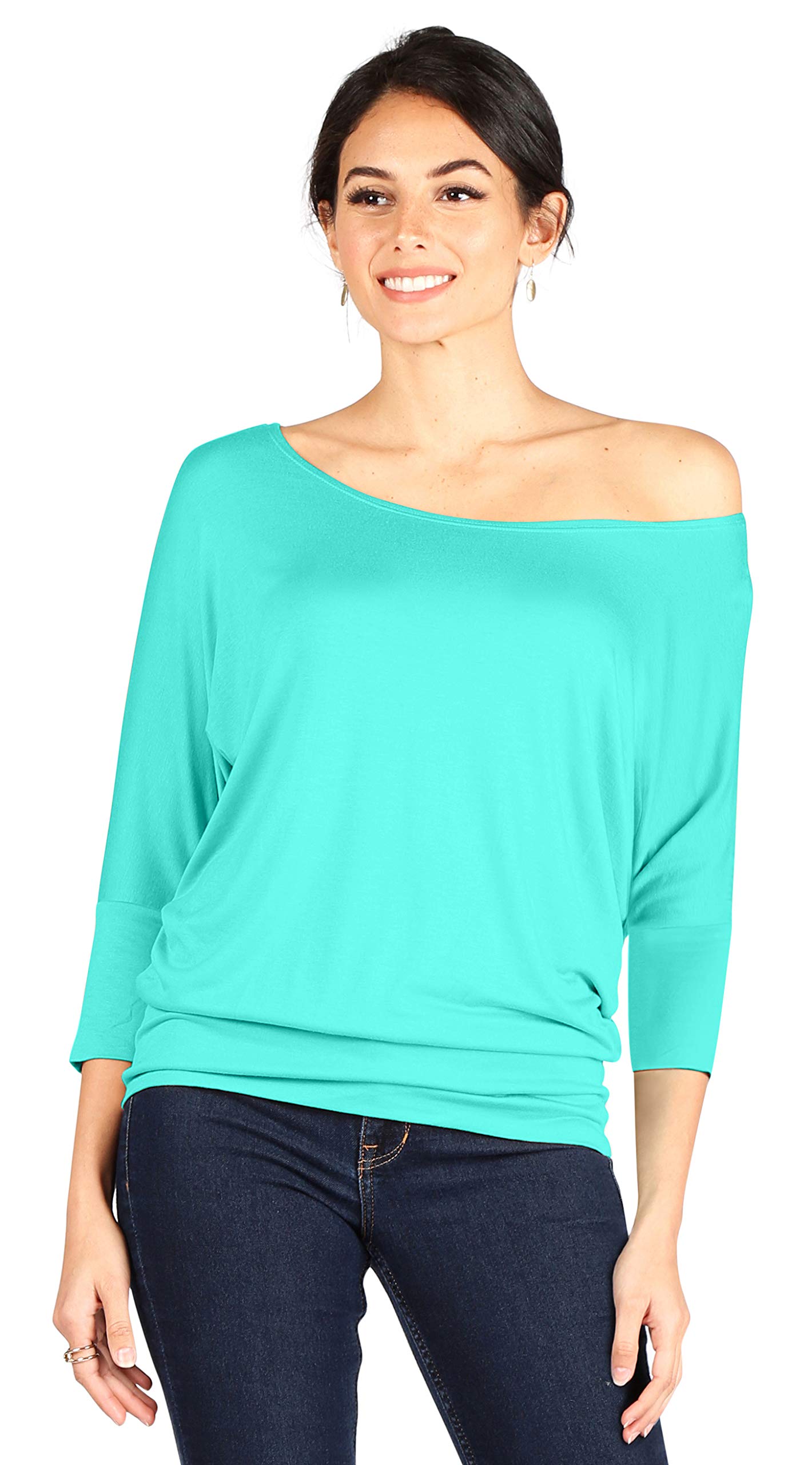 Foto 2 | Top Simlu Dolman, Manga 3/4, Drapeado, Cuello Redondo Y Cintura Con Bandas - Venta Internacional.