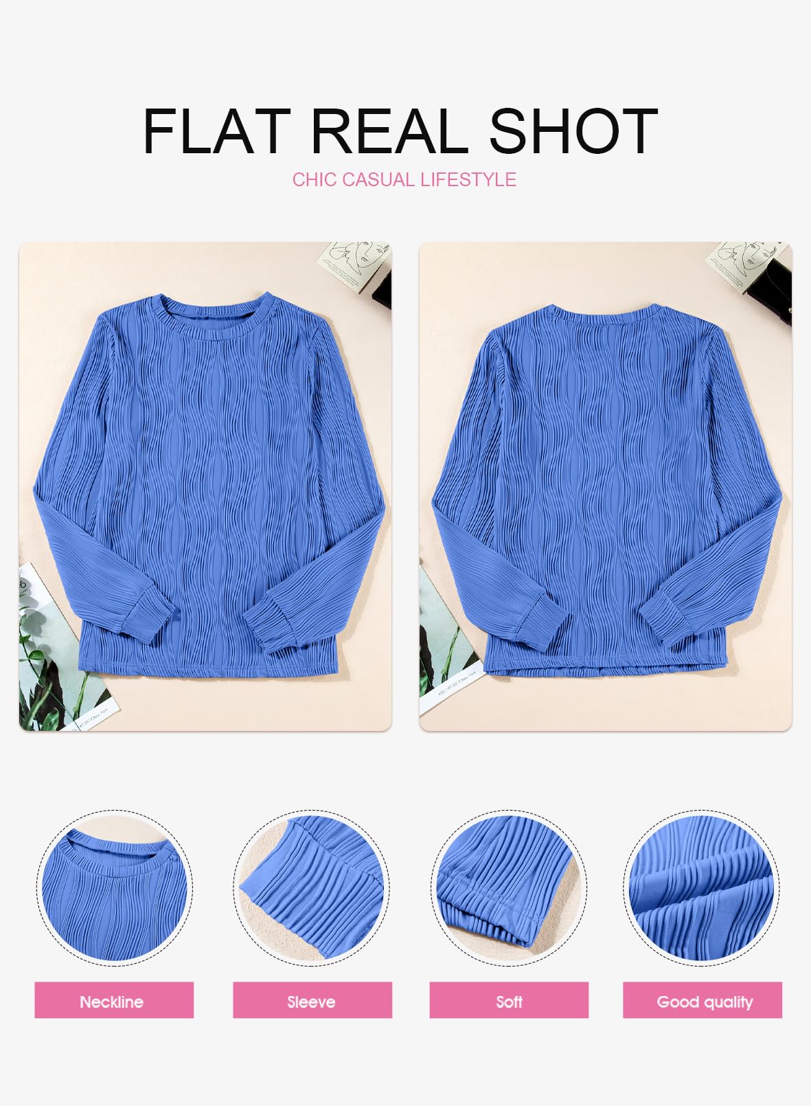 Foto 6 pulgar | Camiseta Evaless De Manga Larga Texturizada Azul Cielo Para Mujer - S - Venta Internacional.