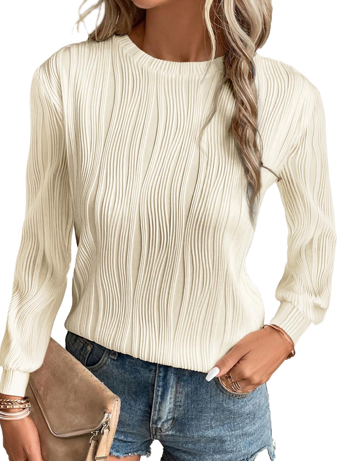 Foto 2 pulgar | Vestido Tipo Camiseta Evaless De Manga Larga Para Mujer, Color Beige, Talla S - Venta Internacional.