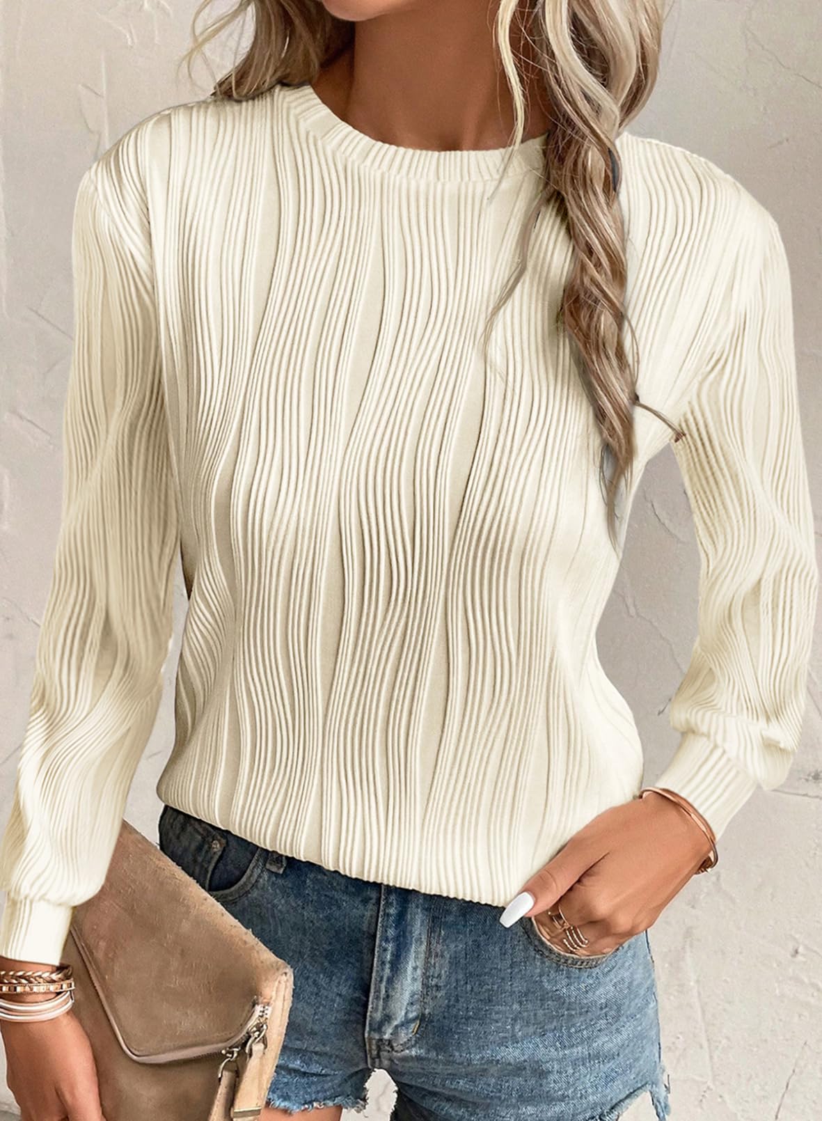 Foto 3 pulgar | Vestido Tipo Camiseta Evaless De Manga Larga Para Mujer, Color Beige, Talla S - Venta Internacional.