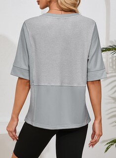Foto 4 | Camiseta Dokotoo Gris Sobredimensionada De Punto Gofrado Con Cuello En V Para Mujer - Venta Internacional.