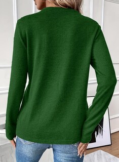 Foto 2 | Camiseta Evaless Para Mujer, Manga Larga, Cuello Redondo, Verde Negruzco - Venta Internacional.