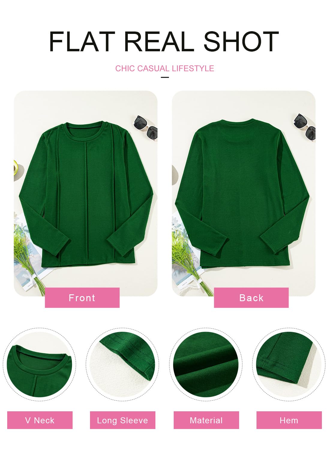 Foto 6 pulgar | Camiseta Evaless Para Mujer, Manga Larga, Cuello Redondo, Verde Negruzco - Venta Internacional.