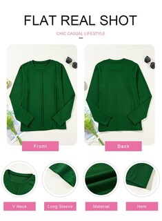 Foto 5 | Camiseta Evaless Para Mujer, Manga Larga, Cuello Redondo, Verde Negruzco - Venta Internacional.