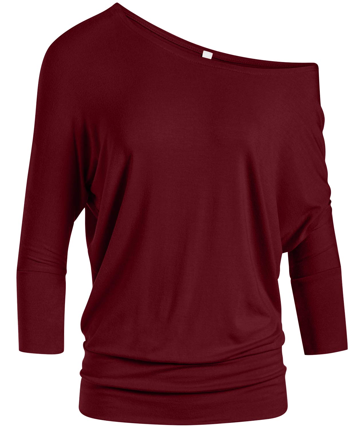 Foto 1 | Top Simlu Dolman, Manga 3/4, Drapeado, Cuello Redondo, Color Burdeos - Venta Internacional.