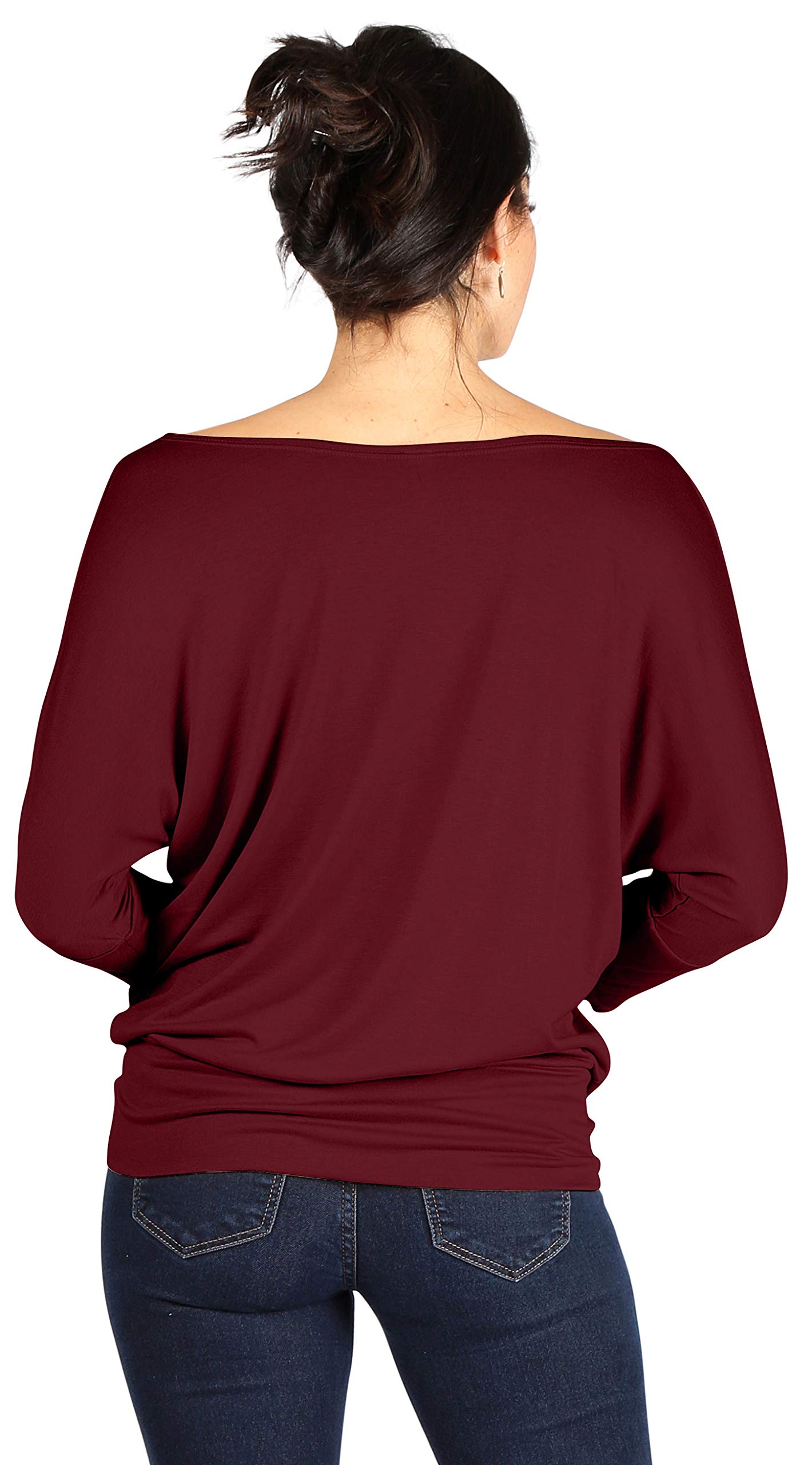 Foto 4 pulgar | Top Simlu Dolman, Manga 3/4, Drapeado, Cuello Redondo, Color Burdeos - Venta Internacional.