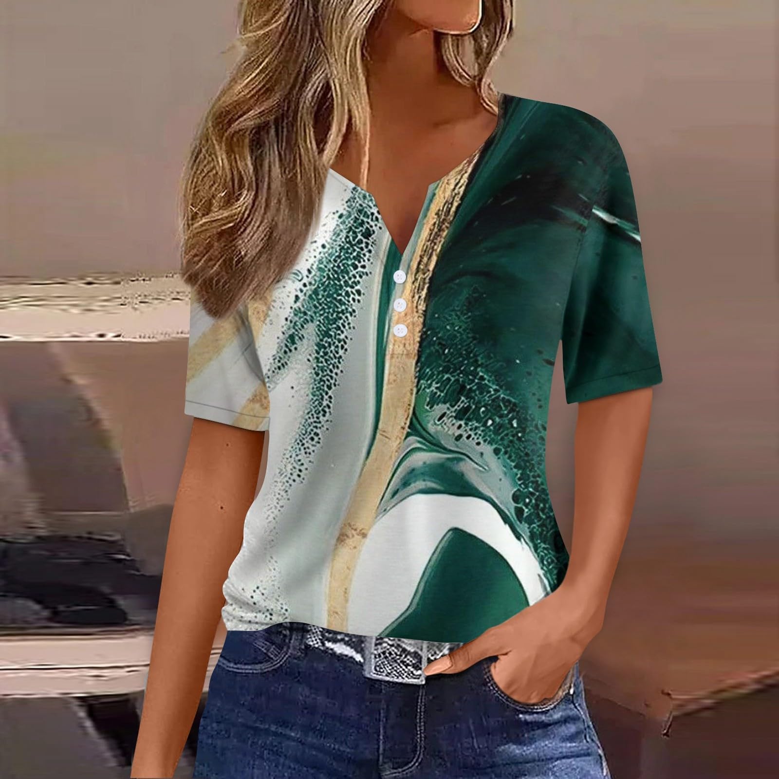 Foto 3 pulgar | Camiseta Tipo Túnica Cotecram Para Mujer, Verano 2024, Estampado Bohemio, Verde, Talla L - Venta Internacional.
