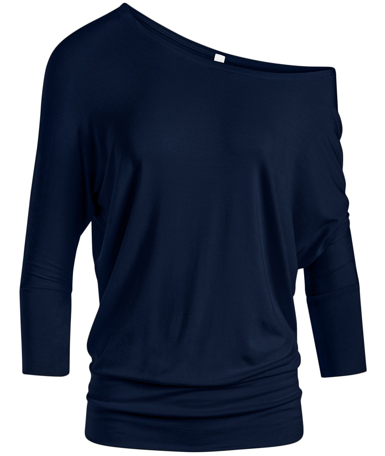 Foto 2 pulgar | Top Simlu Dolman De Manga 3/4 Drapeado Con Cuello Redondo, Azul Marino, Para Mujer - Venta Internacional.