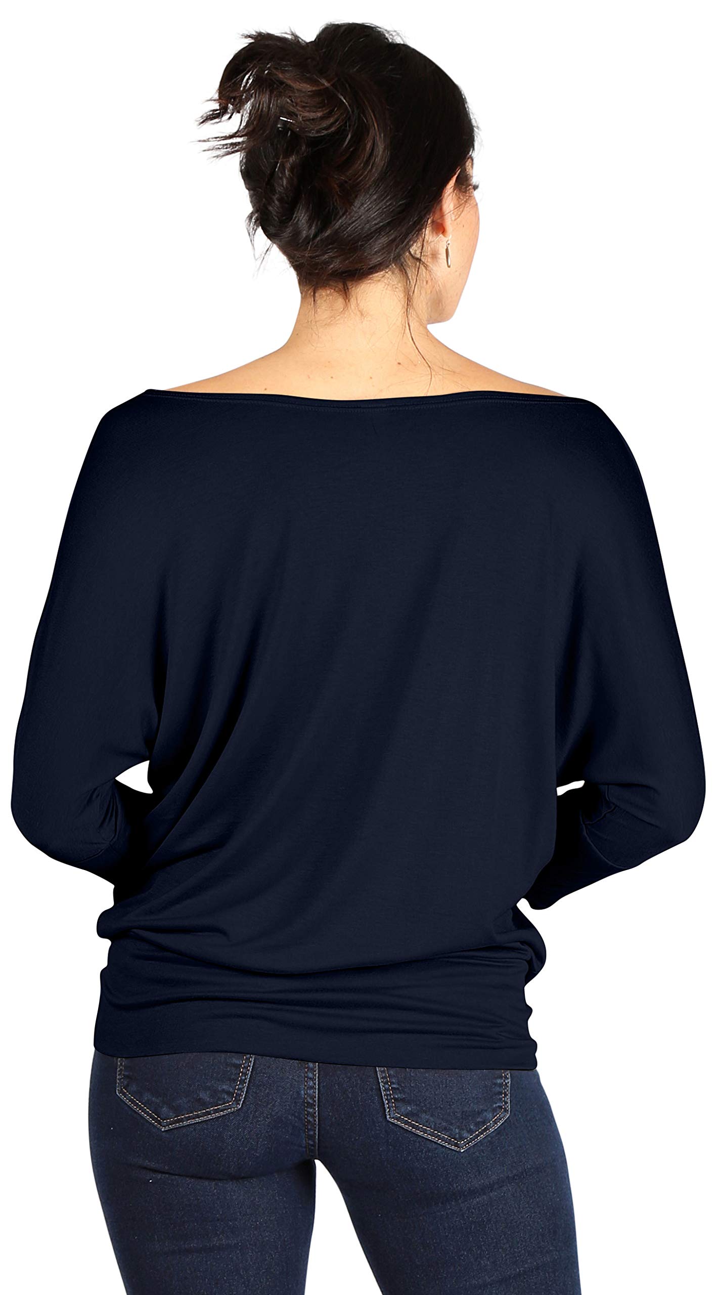 Foto 4 pulgar | Top Simlu Dolman De Manga 3/4 Drapeado Con Cuello Redondo, Azul Marino, Para Mujer - Venta Internacional.