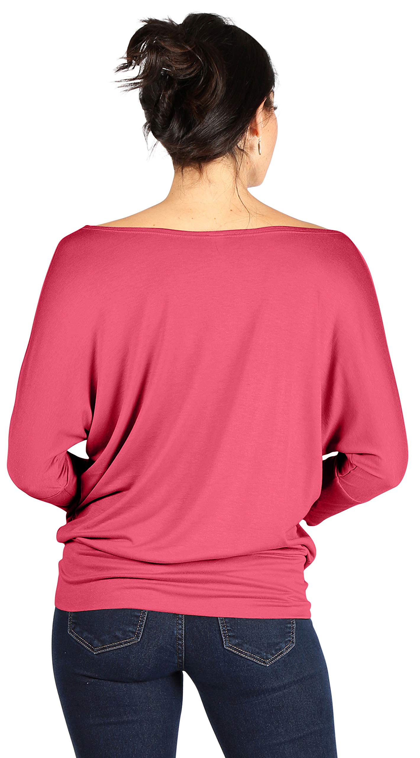 Foto 4 pulgar | Top Simlu Dolman, Manga 3/4, Drapeado, Cuello Redondo, Fucsia - Venta Internacional.