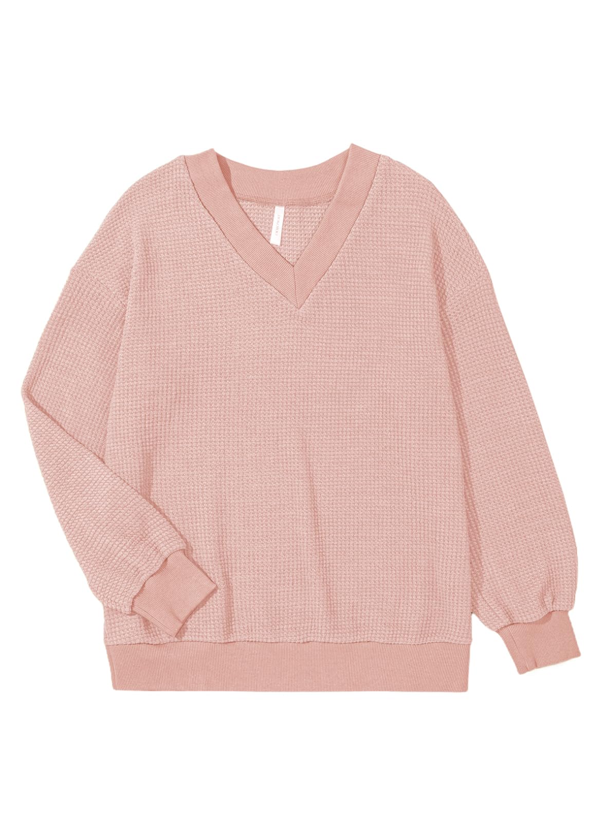 Foto 3 pulgar | Camisa De Manga Larga Dokotoo Para Mujer, Cuello En V, Punto Gofrado, Rosa S - Venta Internacional.