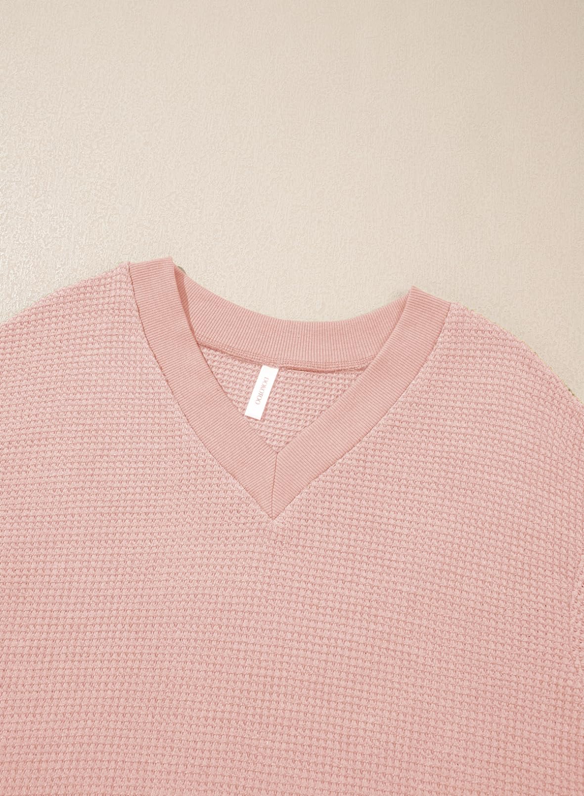 Foto 3 | Camisa De Manga Larga Dokotoo Para Mujer, Cuello En V, Punto Gofrado, Rosa S - Venta Internacional.