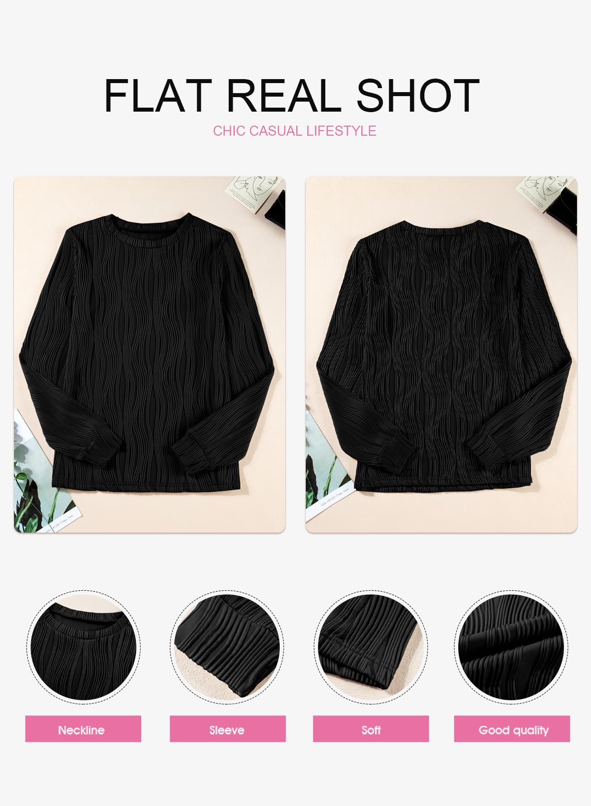 Foto 5 | Camiseta Evaless Para Mujer 2024, Cuello Redondo, Manga Larga, Color Negro S - Venta Internacional.