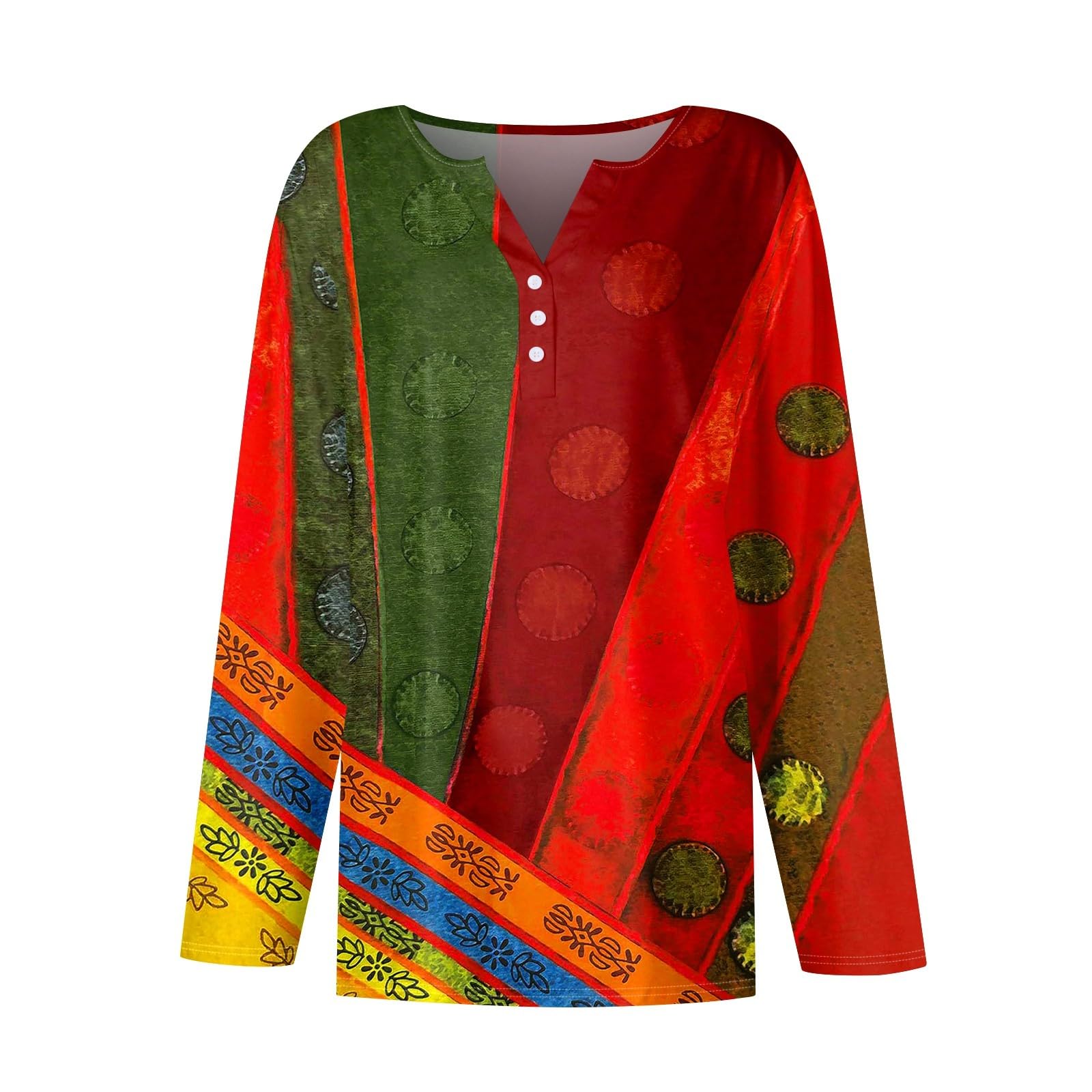 Foto 4 | Blusas De Otoño Casual De Manga Larga, Cuello En V, Talla Grande, Color Rojo - Venta Internacional.