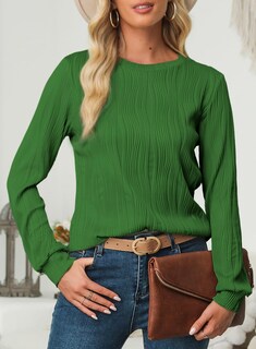 Foto 2 | Blusa Evaless Para Mujer, Manga Larga, Cuello Redondo, Corte Holgado, Verde - Venta Internacional.