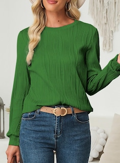 Foto 3 | Blusa Evaless Para Mujer, Manga Larga, Cuello Redondo, Corte Holgado, Verde - Venta Internacional.