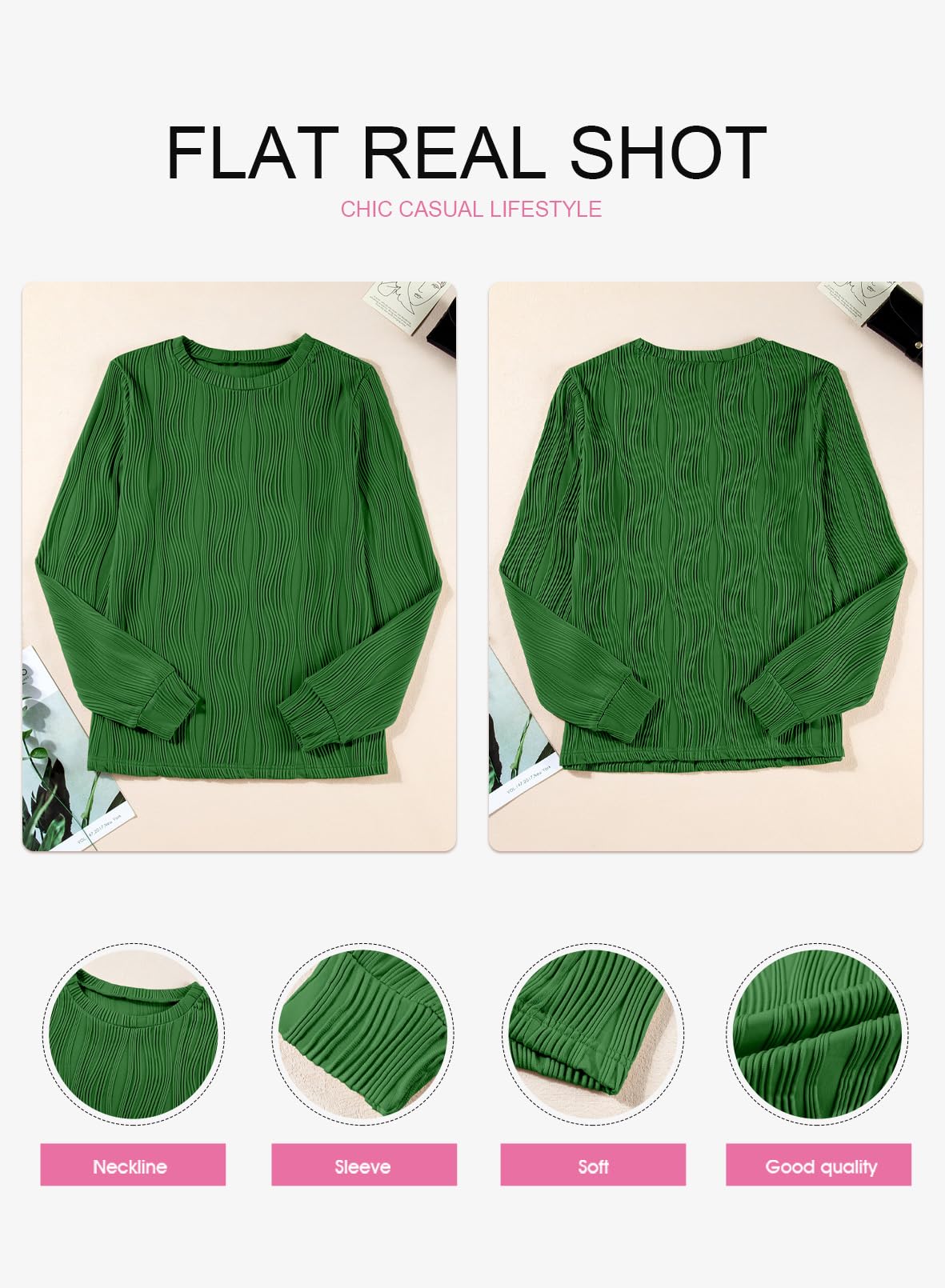 Foto 6 pulgar | Blusa Evaless Para Mujer, Manga Larga, Cuello Redondo, Corte Holgado, Verde - Venta Internacional.