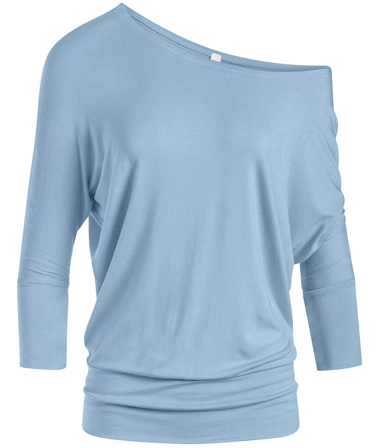 Foto 1 | Top Simlu Dolman, Manga 3/4, Drapeado, Cuello Redondo, Color Azul Bebé - Venta Internacional.