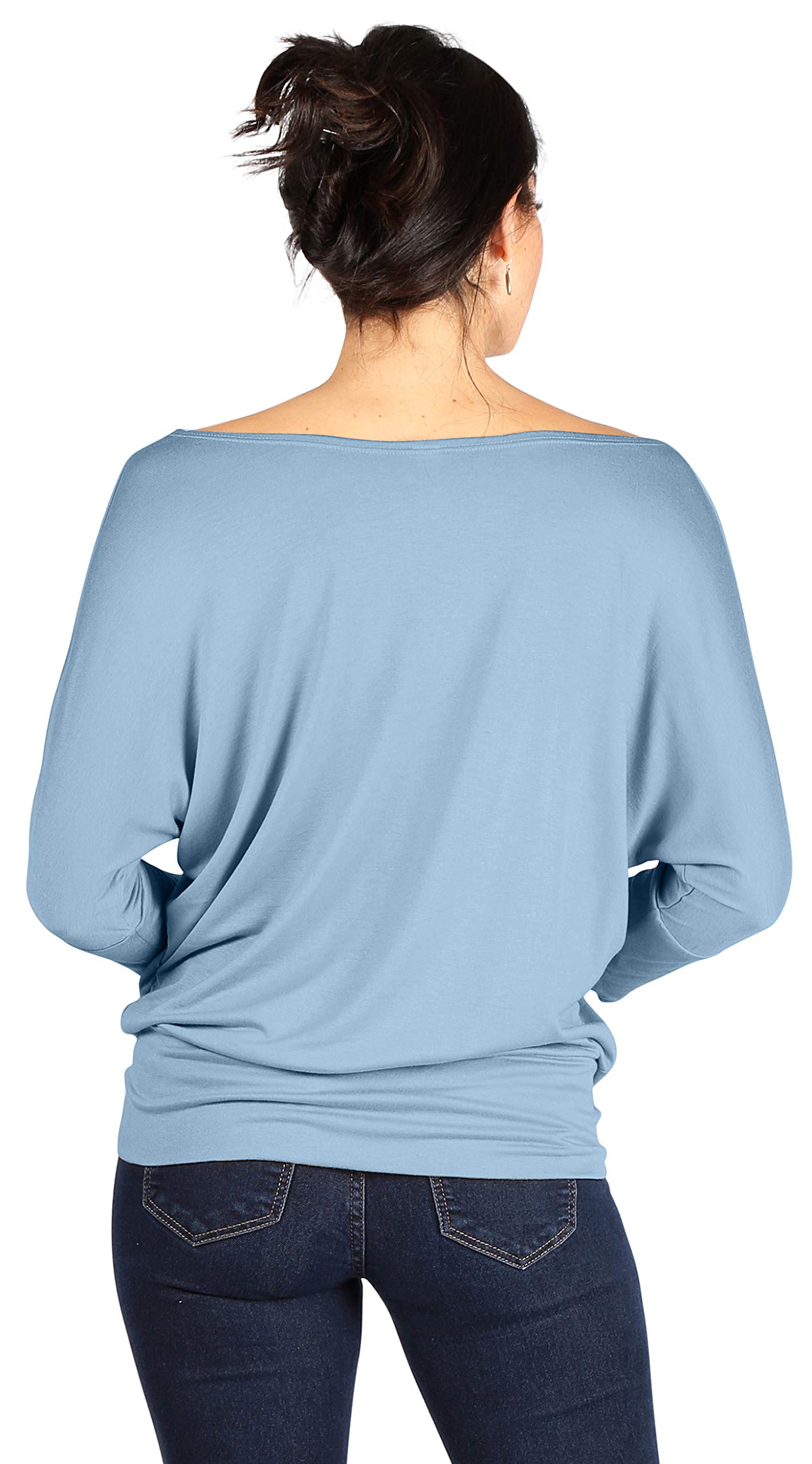 Foto 4 pulgar | Top Simlu Dolman, Manga 3/4, Drapeado, Cuello Redondo, Color Azul Bebé - Venta Internacional.